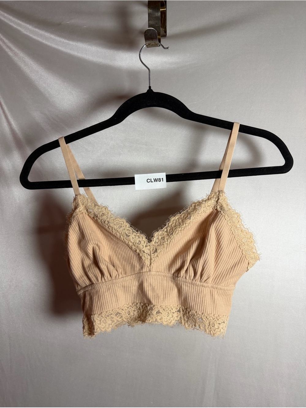 Aerie Beige Lace-Trim Ribbed Bralette Size S CLW81E